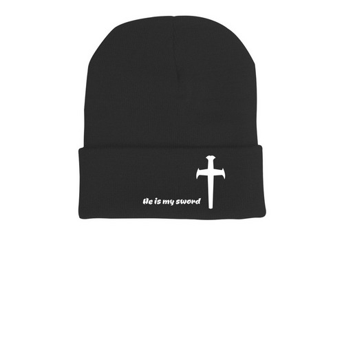 Jesus Beanie, a Black Printed Cuffed Beanie