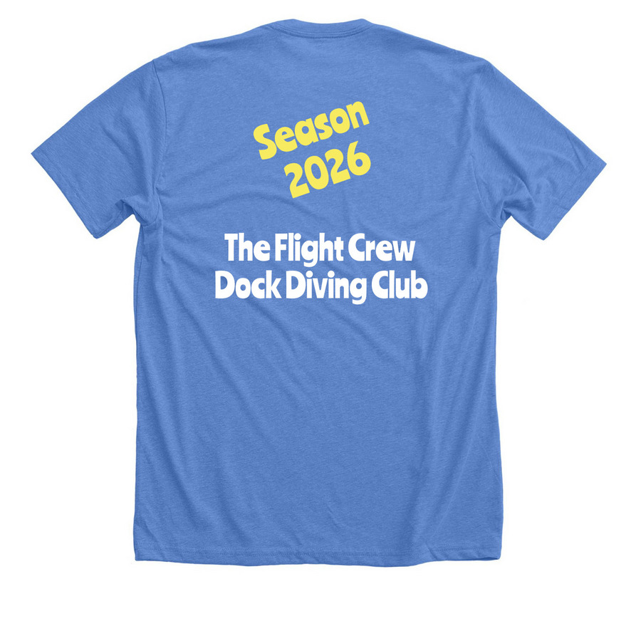 Dock Diving Club 2026, a Heather Columbia Blue Premium Unisex Tee (back-view)