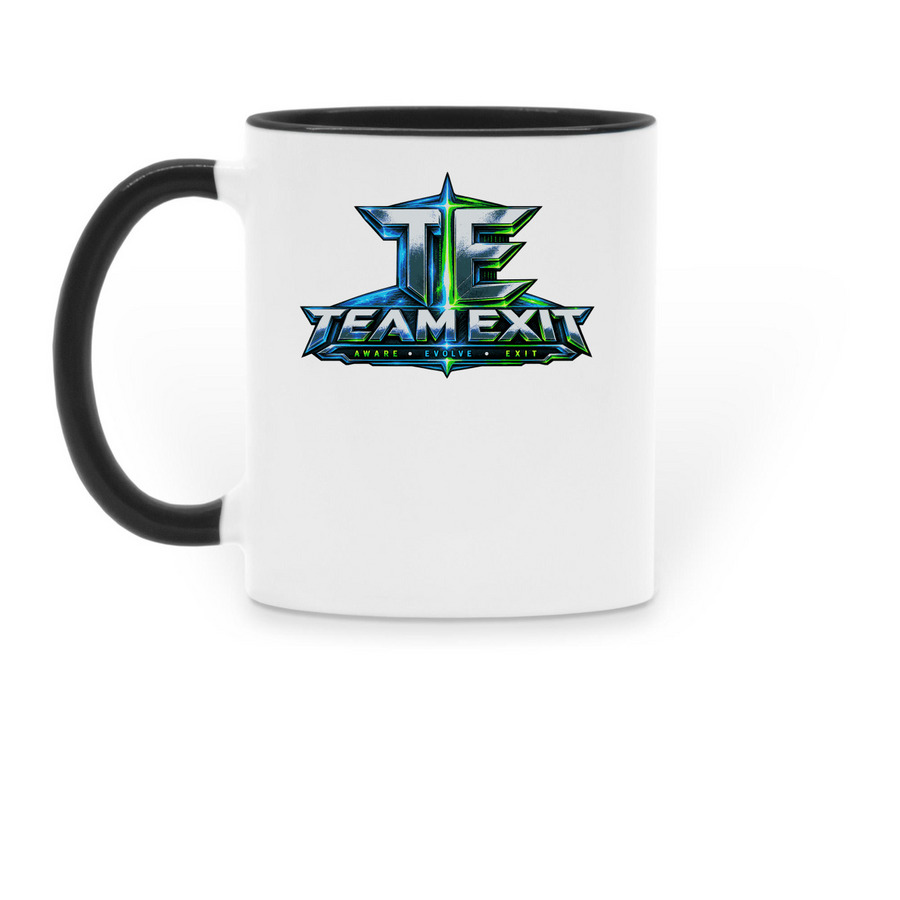 Team Exit logo edition cup, a Black Two-Tone Ceramic Mug (back-view)