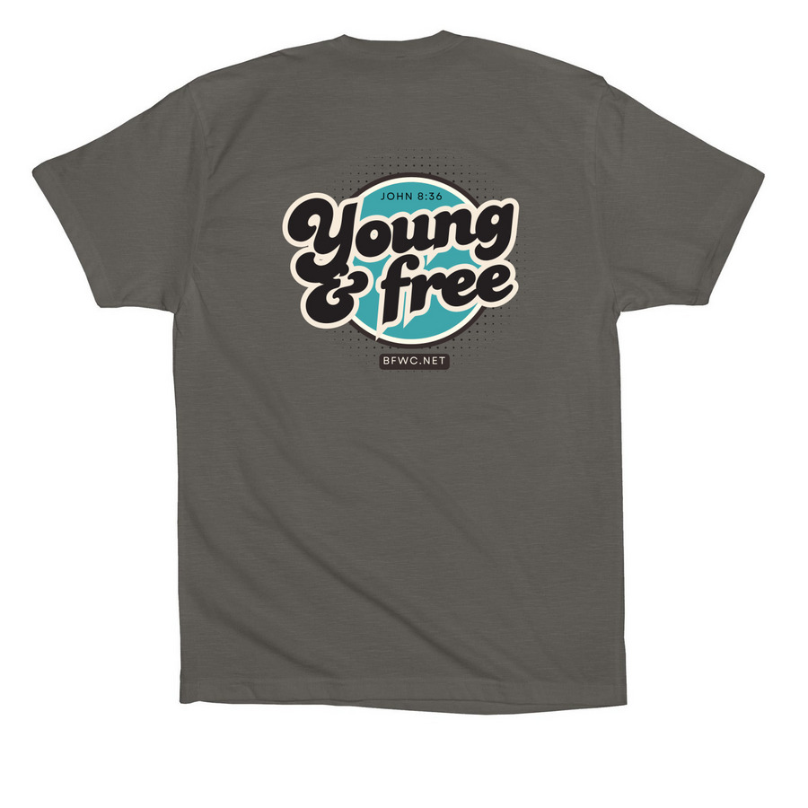 Young & Free&nbsp;, a Asphalt Premium Cotton Tee (back-view)