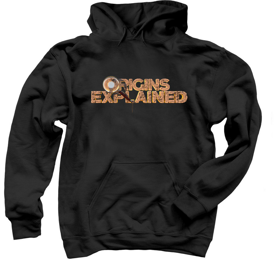 Origins Explained Hoodie, a Black Pullover Hoodie