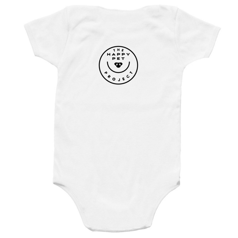 Original Happy Pet Onesie, a White Infant Onesie (back-view)
