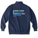 Where There Is Education Pullover, a True Navy Comfort Colors Quarter Zip Pullover (back-view)