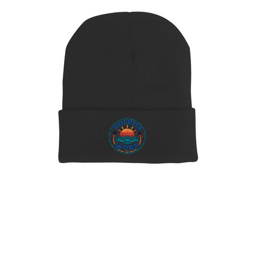 Brighter Worn -Warm, a Black Printed Cuffed Beanie
