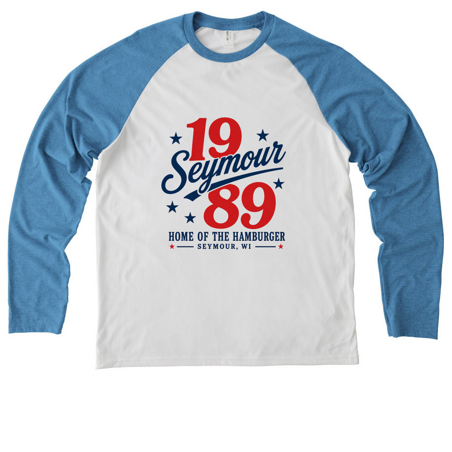 EST in 1989&nbsp;, a Azure Blue/ Bright White Allmade Eco Triblend Colorblock Raglan Long Sleeve Tee