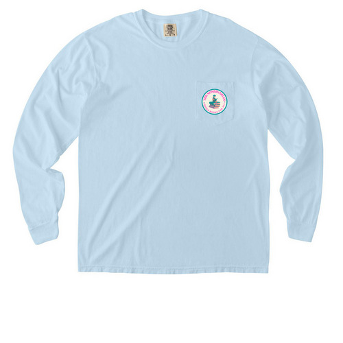 The Nonbinarian Comrade, a Chambray Comfort Colors Long Sleeve Pocket Tee