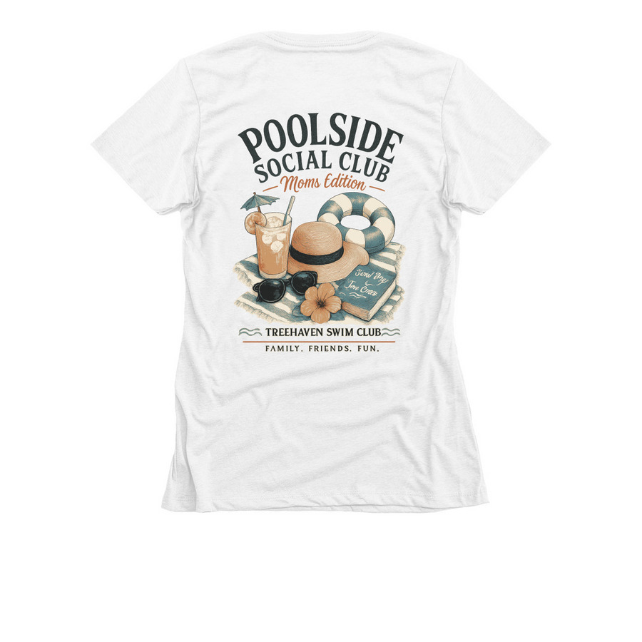 Poolside Social Club Tee, a White Women's Slim Fit Tee (back-view)