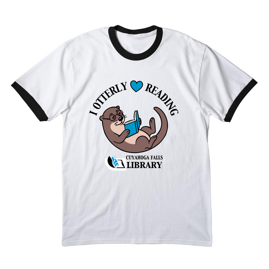 I Otterly Love Reading / Adult & Kids Apparel, a White/ Jet Black Cotton Ringer Tee