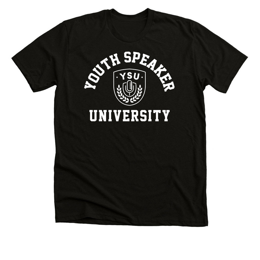 Youth Speaker University (v1), a Solid Black Blend Premium Unisex Tee