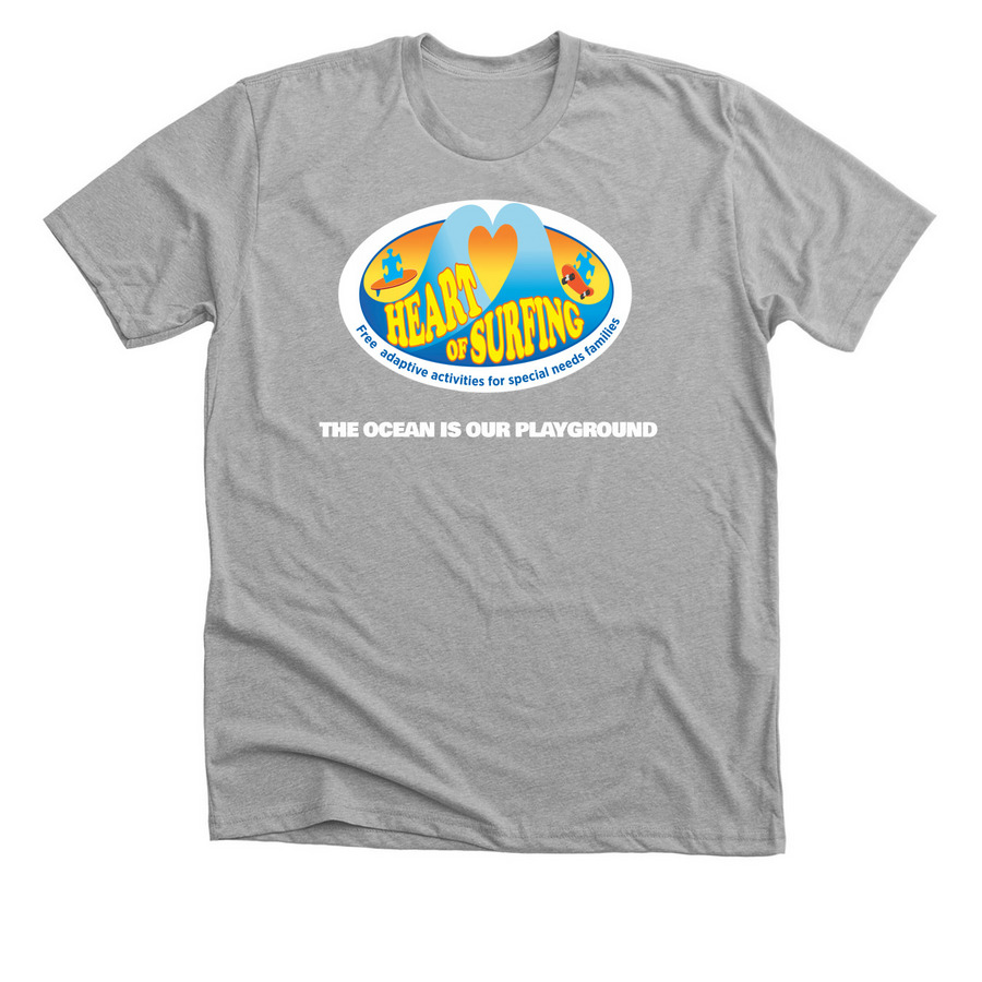 Heart of Surfing-Ocean Is Our Playground, a Athletic Heather Premium Unisex Tee