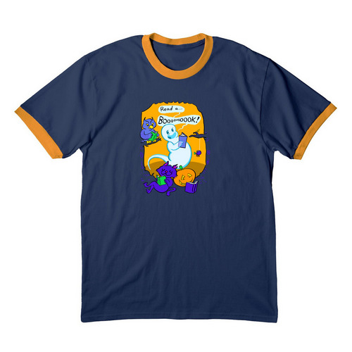 Read a Boooooook!, a Navy/ Gold Cotton Ringer Tee