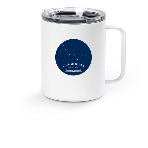 Cassiopeia Books Merch, a White Stainless Steel Travel Mug