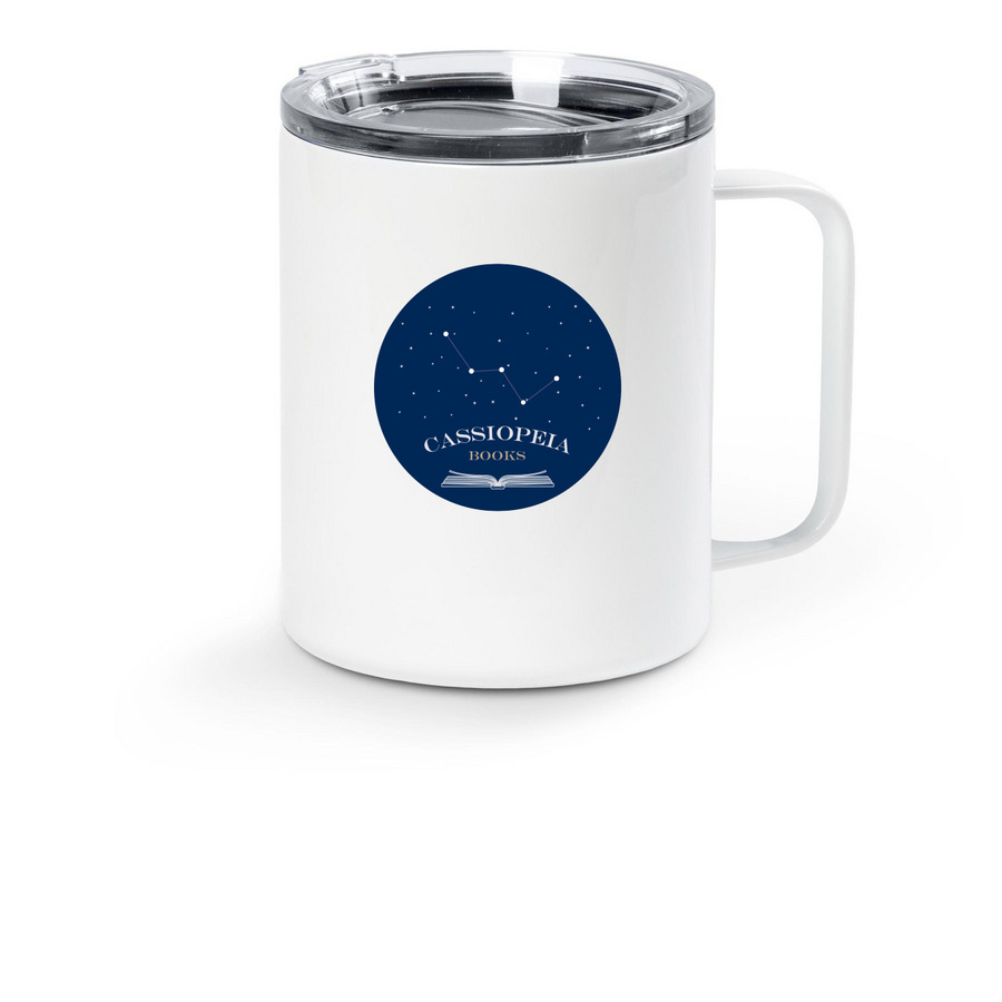 Cassiopeia Books Merch, a White Stainless Steel Travel Mug