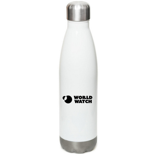 World Watch Logo Water Bottle, a White Stainless Steel Water Bottle