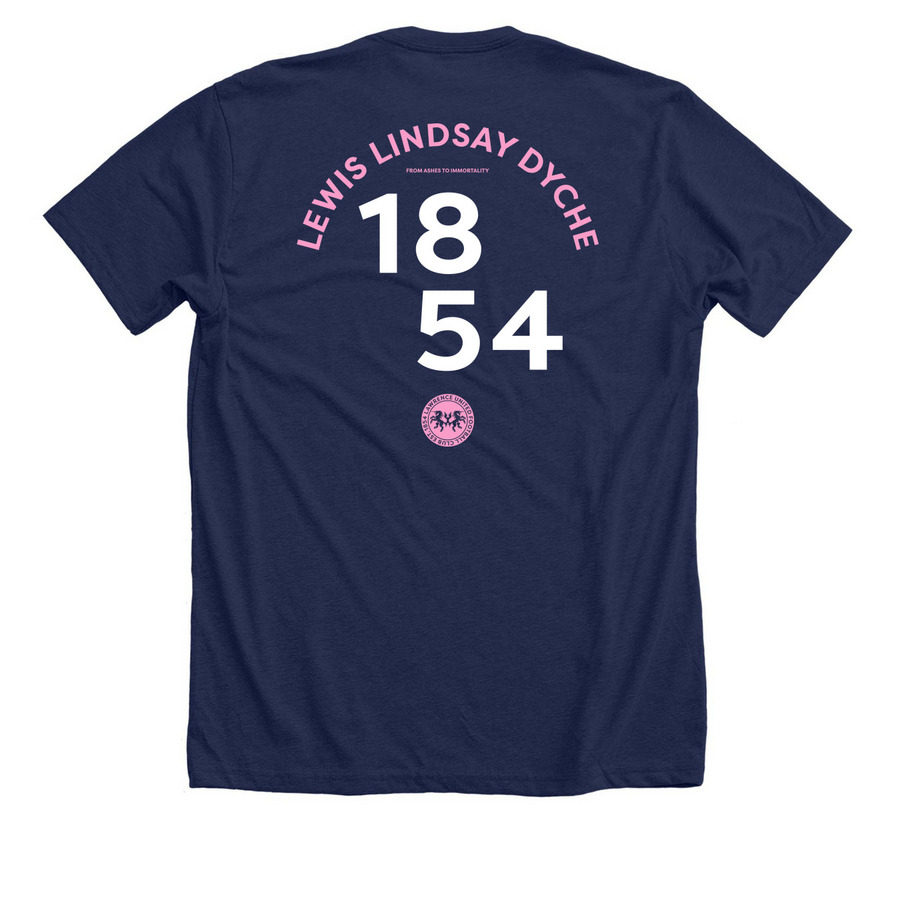 Lawrence United (Home) -&nbsp;Lewis Lindsay Dyche, a Solid Navy Blend Premium Unisex Tee (back-view)