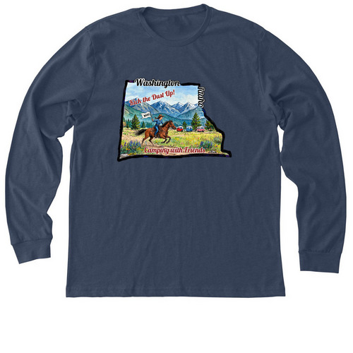 Camping with Friends, a Heather Navy Premium Long Sleeve Tee
