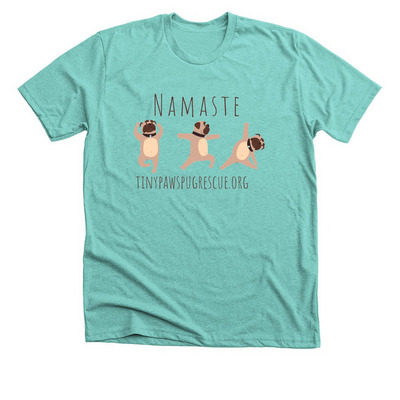Yoga Pugs, a Heather Sea Green Premium Unisex Tee