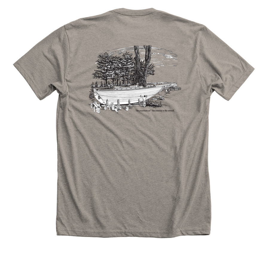 Official Launch Shirt, a Heather Stone Premium Unisex Tee (back-view)