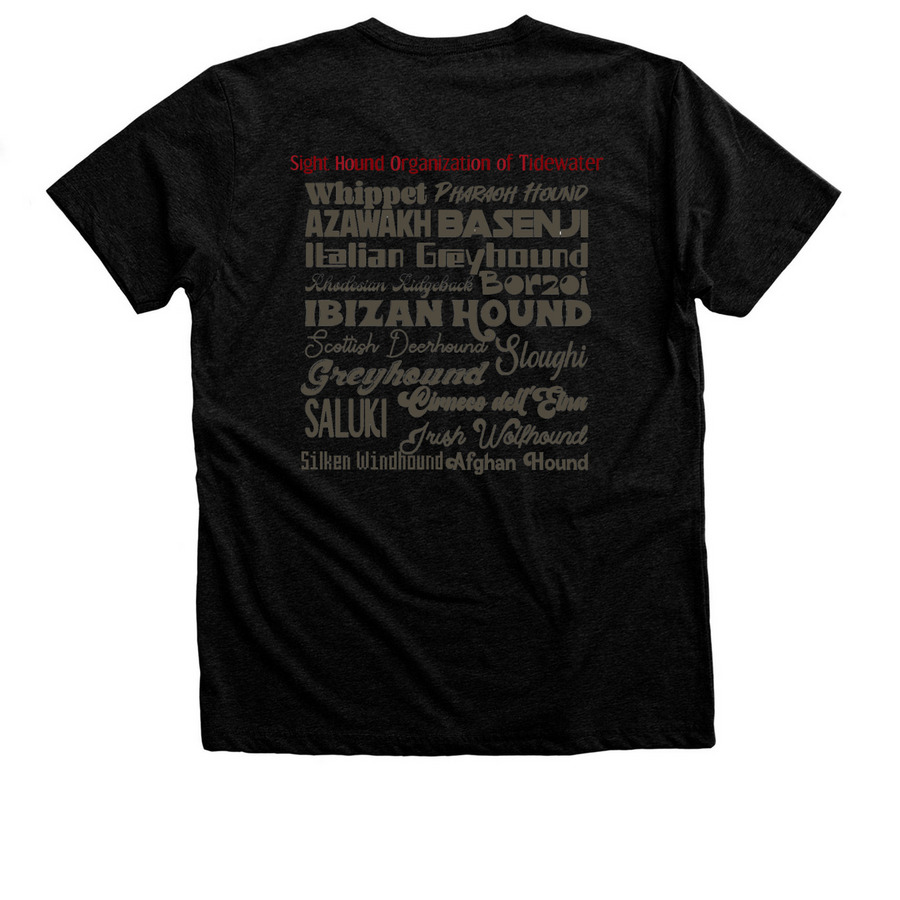 Sunset SHOT Logo, a Black Heather Premium Unisex Tee (back-view)