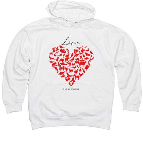 Love, a White Midweight Pullover Hoodie