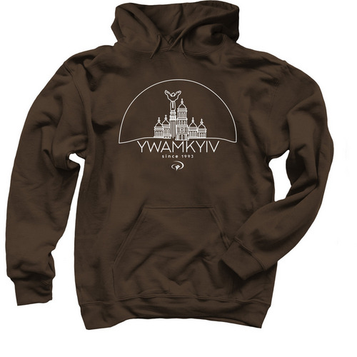YWAMKYIV SINCE 1993, a Dark Chocolate Pullover Hoodie