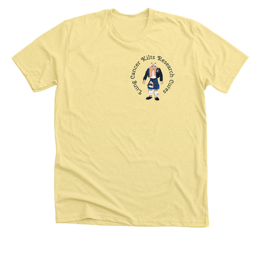 Lung Cancer Kilts Research Cures, a Heather Yellow Gold Premium Unisex Tee