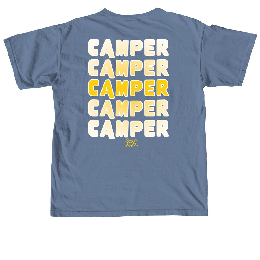 Camp Adam Fisher Camper T-Shirt, a Blue Jean Comfort Colors Unisex Tee (back-view)