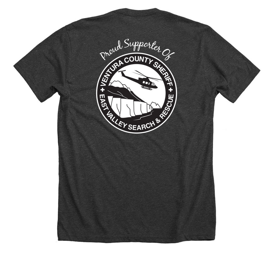 Ventura County East Valley Search & Rescue, a Dark Grey Heather Premium Unisex Tee (back-view)