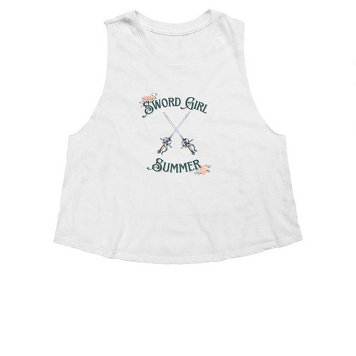 Sword Girl Summer, a Solid White Blend Women's Cropped Racerback Tank