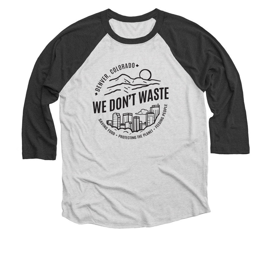 We Don't Waste Denver Tee, a Black and Heather White 3/4 Sleeve Baseball Tee