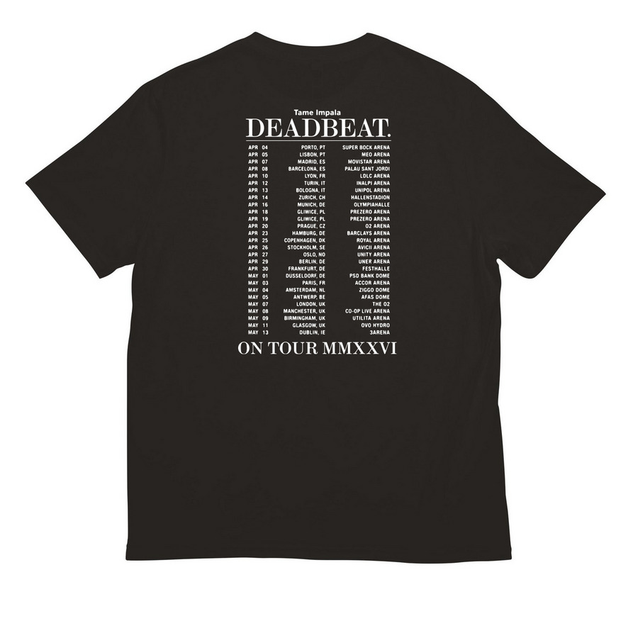 Tame Impala Deadbeat Tour~Merch, a Deep Black All-American Unisex Tee (back-view)