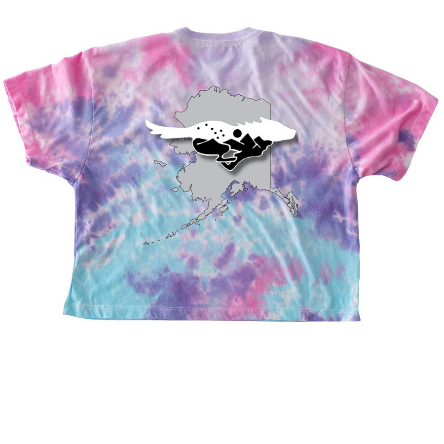 Trail Breaker in Alaska, a Cotton Candy Women's Tie Dye Cropped Tee (back-view)