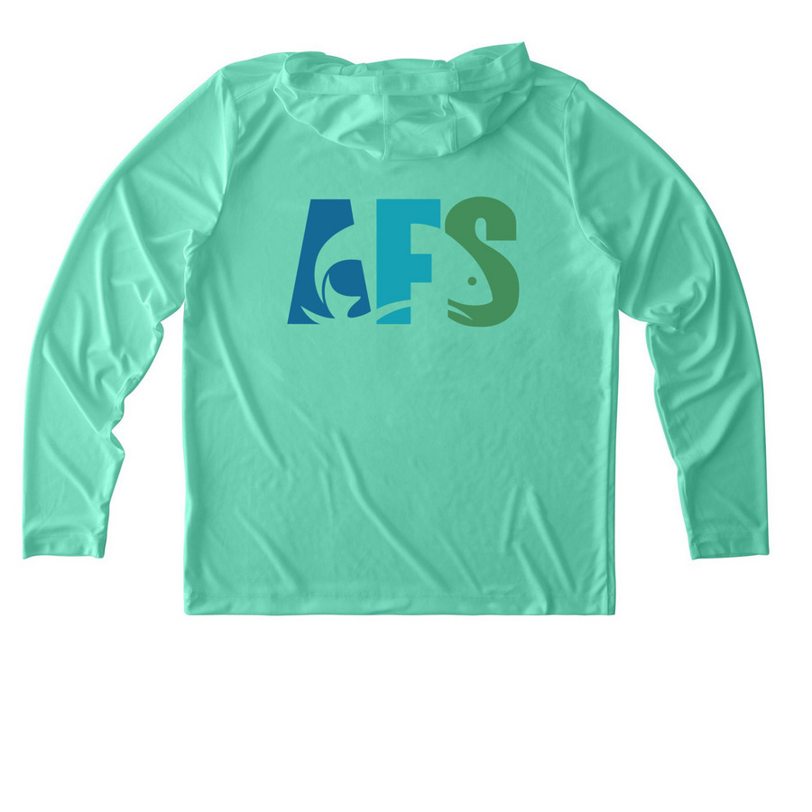 UV Long Sleeve Hoodie, a Bright Seafoam UV Performance Long Sleeve Hoodie (back-view)