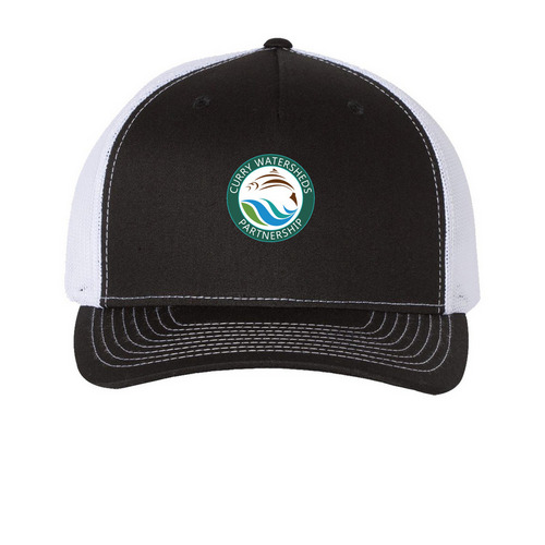 CWP Logo Hats, a Black/ White Printed Five-Panel Trucker Cap