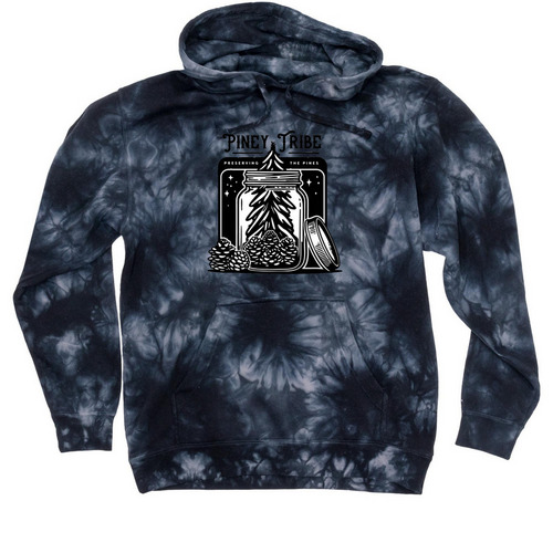 Preserving the Pines, a Black Tie Dyed Pullover Hoodie