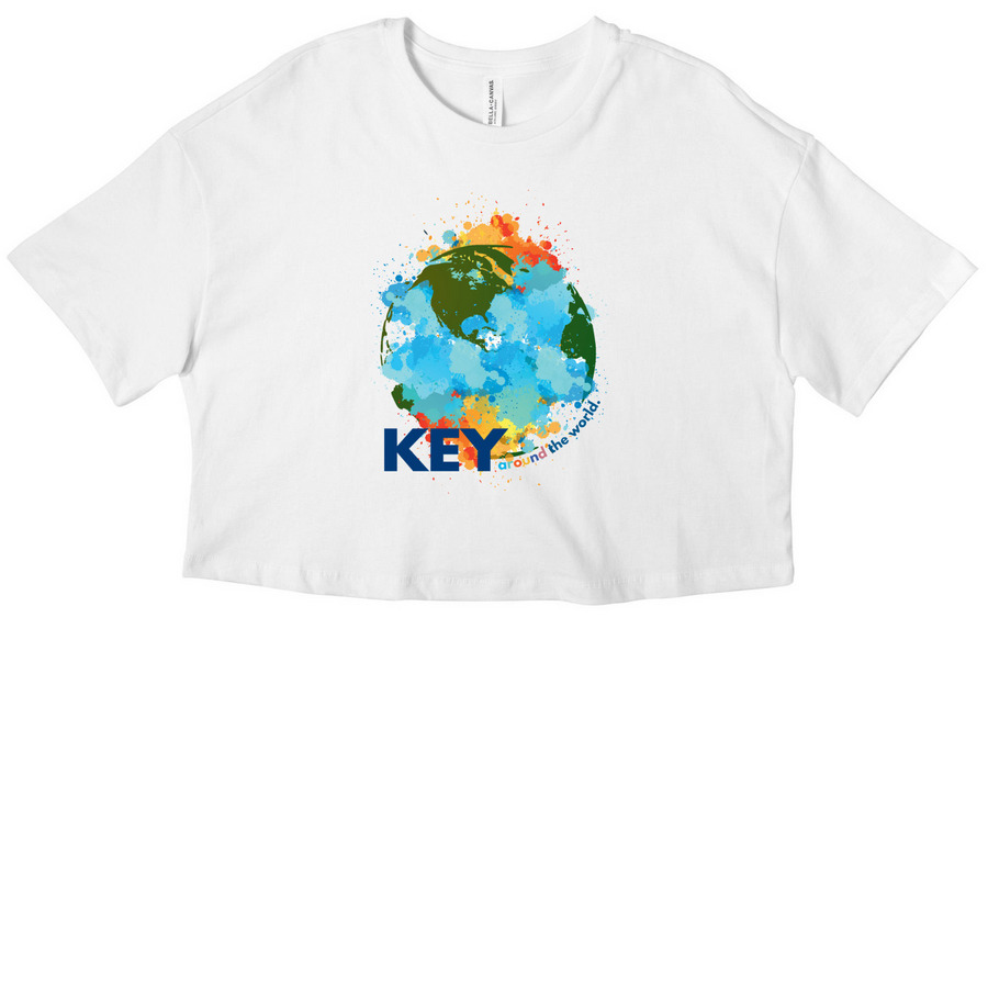 Key Around the World, a White Women?s Cropped Cotton Tee