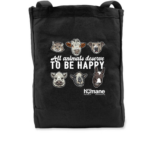 All Animals Deserve to be Happy Tote!, a Black Recycled Cotton Tote Bag