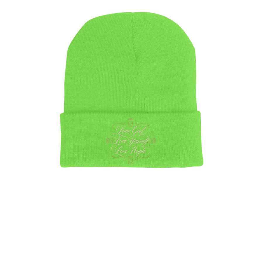 Thoughtful Thread Beanie, a Neon Green Printed Cuffed Beanie