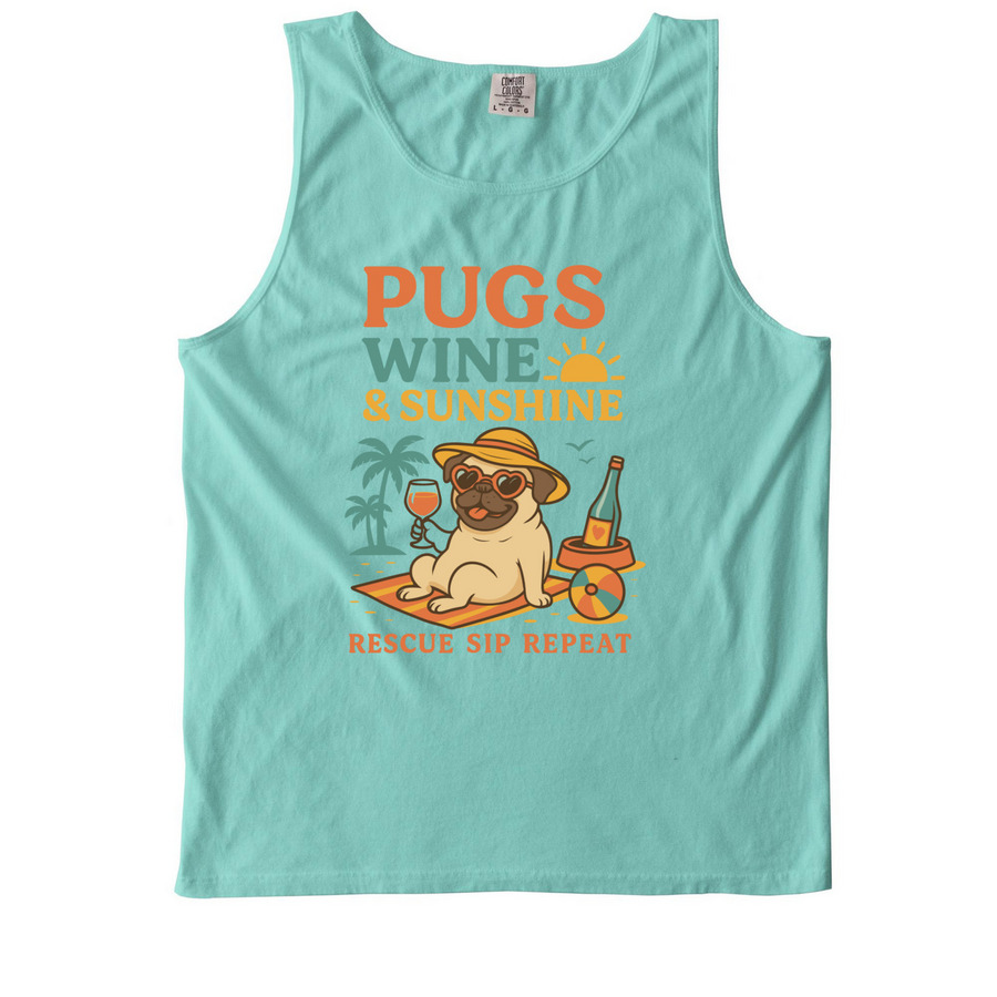 Pugs Wine & Sunshine T-shirts & Tanks, a Chalky Mint Comfort Colors Tank Top