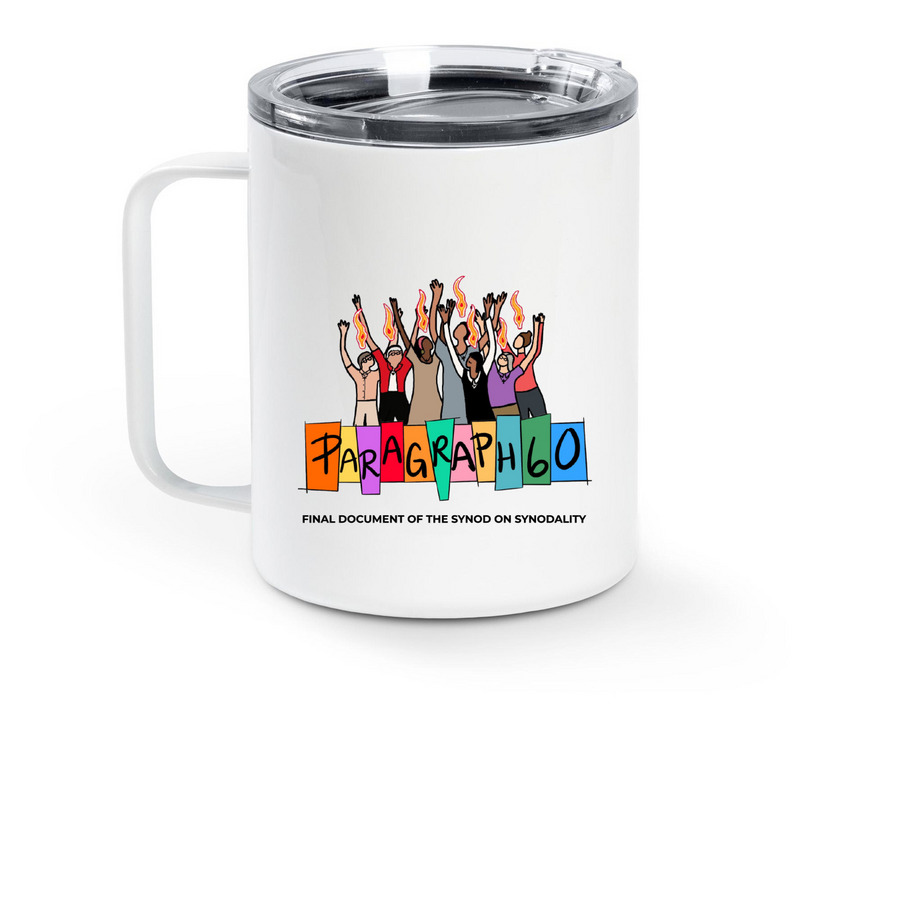 Paragraph 60 Mug - Spirit, a White Stainless Steel Travel Mug (back-view)