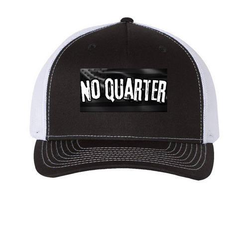 No Quarter Trucker, a Black/ White Printed Five-Panel Trucker Cap