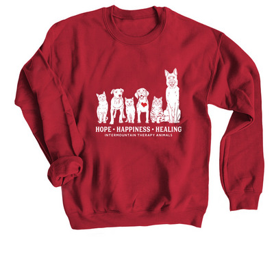 Hope Happiness and Healing, a Cardinal Red Crewneck Sweatshirt