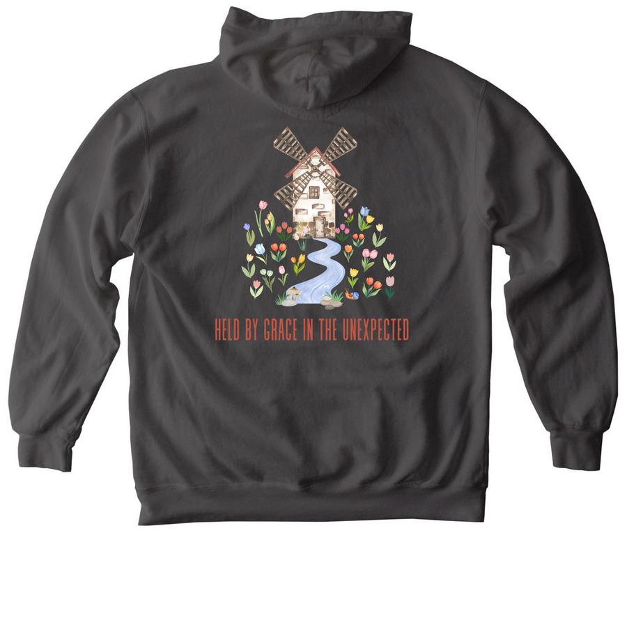 Held by Grace in the unexpected, a Pepper Comfort Colors Pullover Hoodie (back-view)