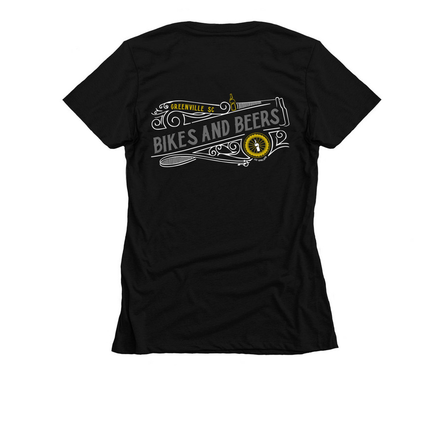Official Bikes and Beers Style, a Black Women's Slim Fit Tee (back-view)
