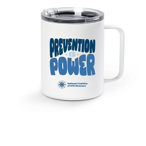 Prevention is Power, a White Stainless Steel Travel Mug
