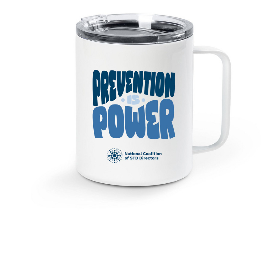 Prevention is Power, a White Stainless Steel Travel Mug