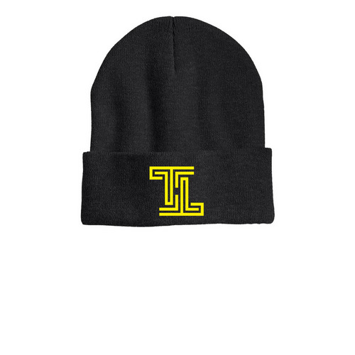 Black Beanie, a Heather Charcoal Printed Cuffed Beanie