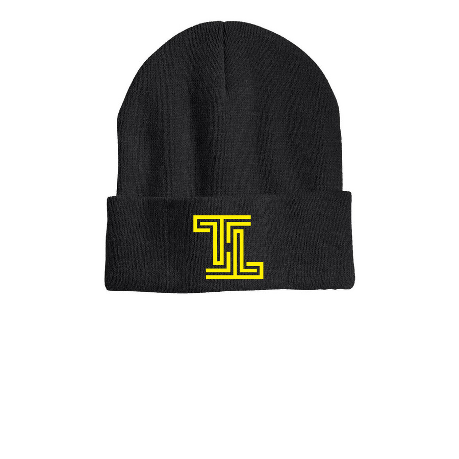 Black Beanie, a Heather Charcoal Printed Cuffed Beanie