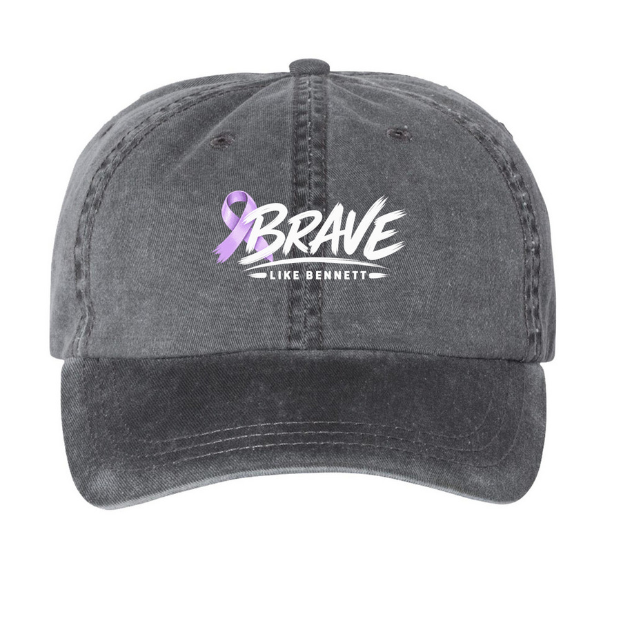Brave like Bennett Hats, a Black Printed Pigment Dye Baseball Cap