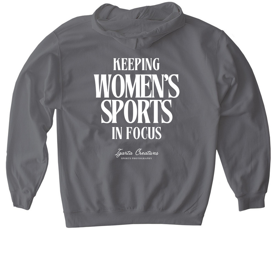 Keeping Women's Sports in Focus, a Charcoal Gildan Softstyle Pullover Hoodie (back-view)